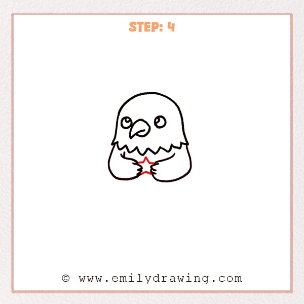 how to draw a bald eagle - Step 4: A small five-point star is added at the center of the bald eagle’s folded wings.